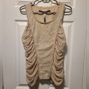 KENZIE LACE RUCHED SLEEVELESS TOP, SIZE L